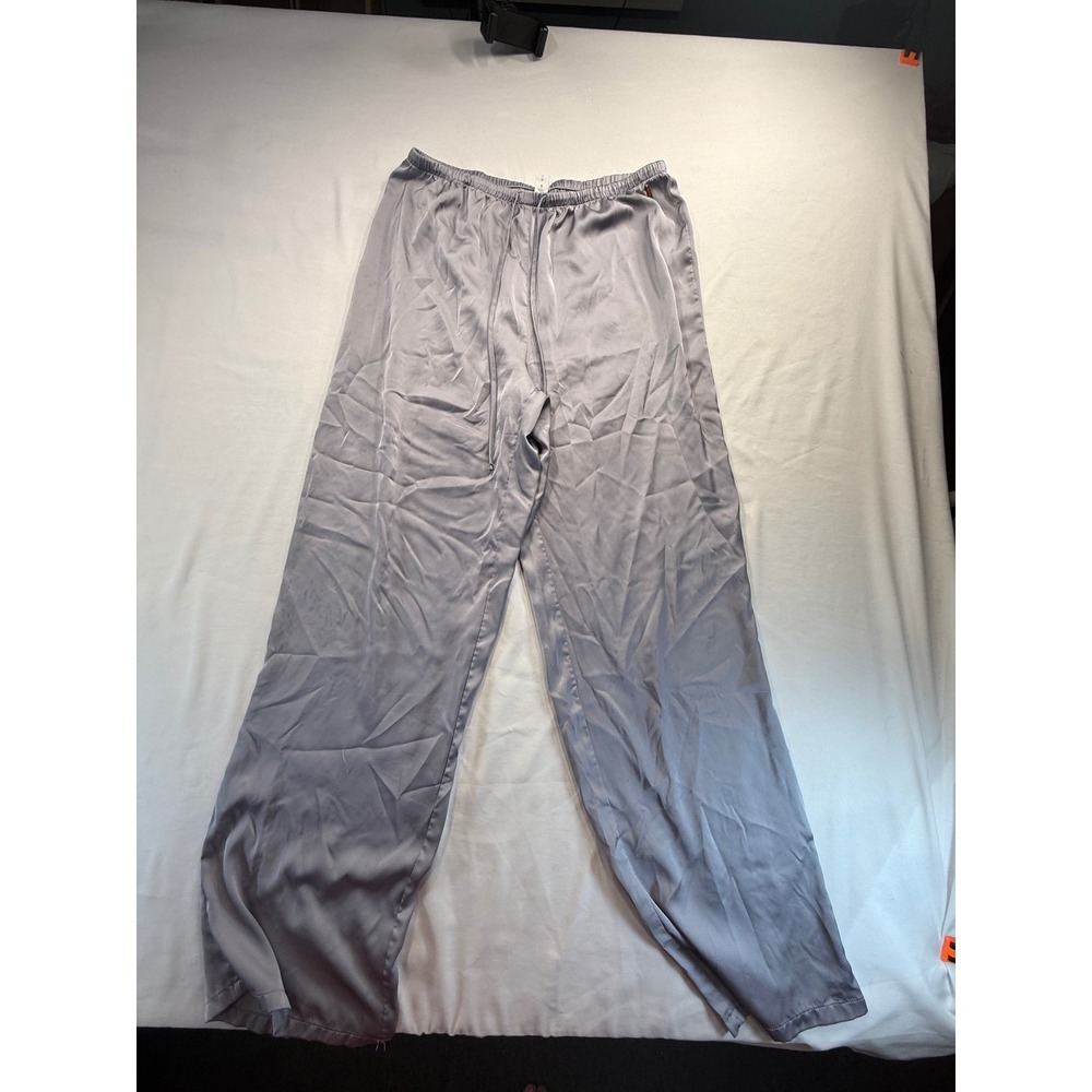 Danskin Women Pajama Pants S Silver Gray Satin Drawstring Sleep Loungewear
